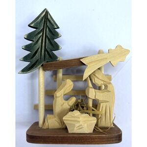 Vintage Bethlehem Hand Carved‎ Wood Nativity Scene Decor Ornament Folk Art
